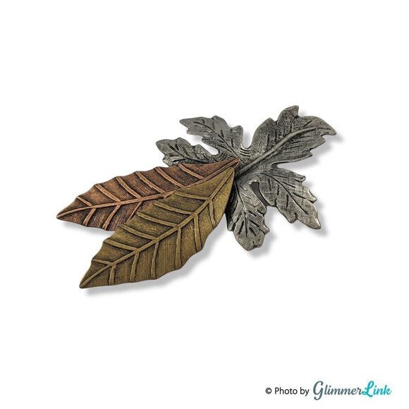 Oversized Mixed Metals Triple Leaf Fall Autumn Brooch - Picture 1 of 7